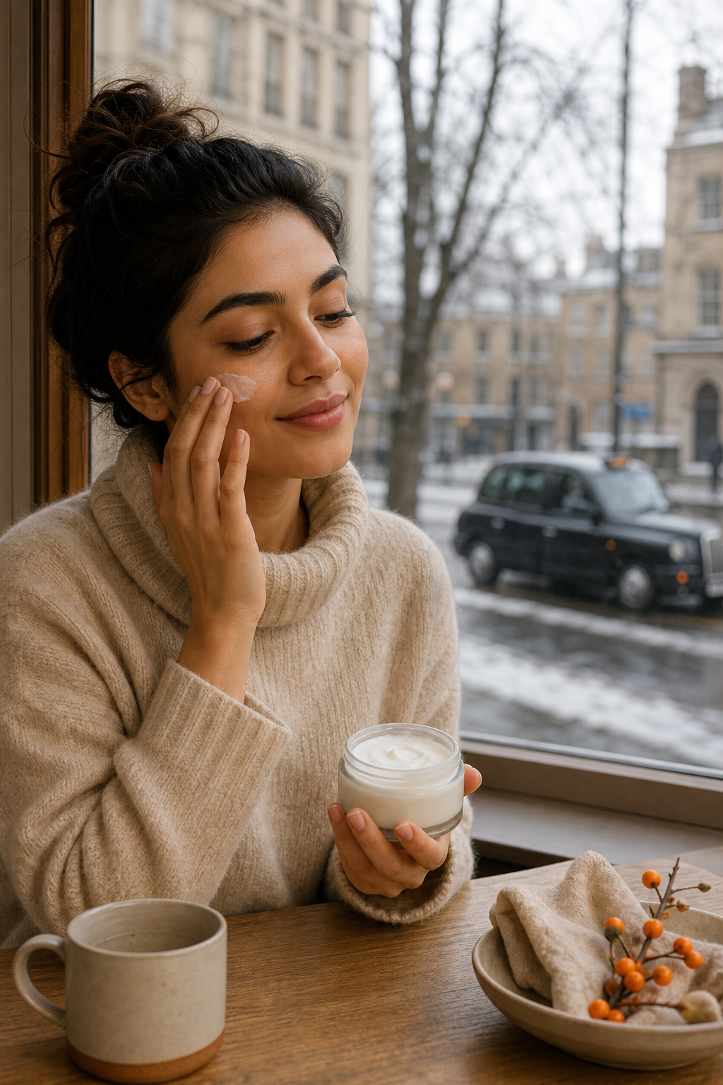A photorealistic image related to winter-face-cream-for-dry-skin. Alt: winter-face-cream-for-dry-skin