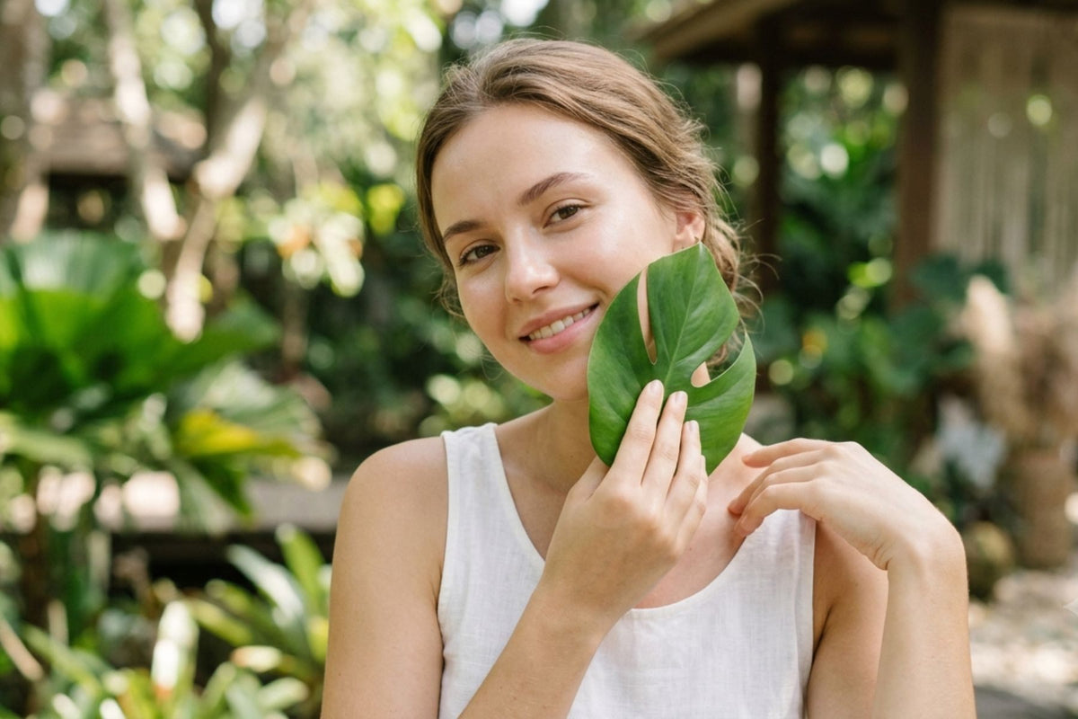 A smiling woman with glowing skin