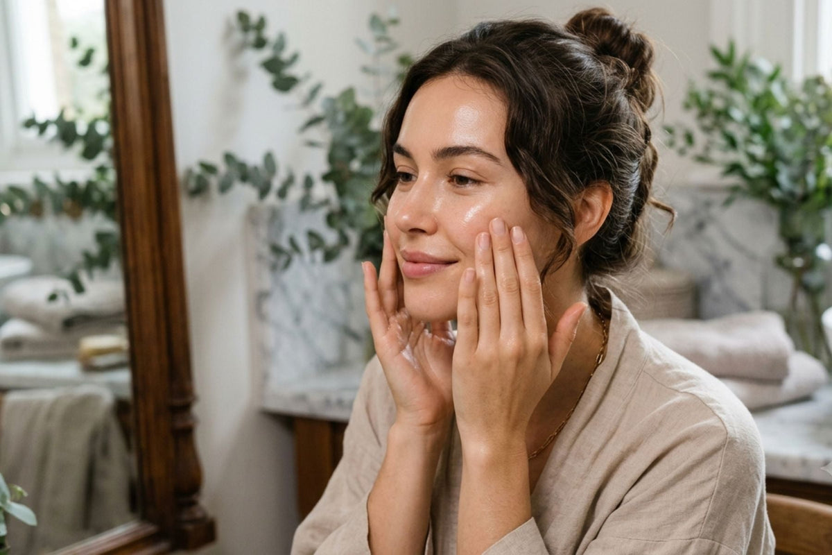 Woman applying facial oil