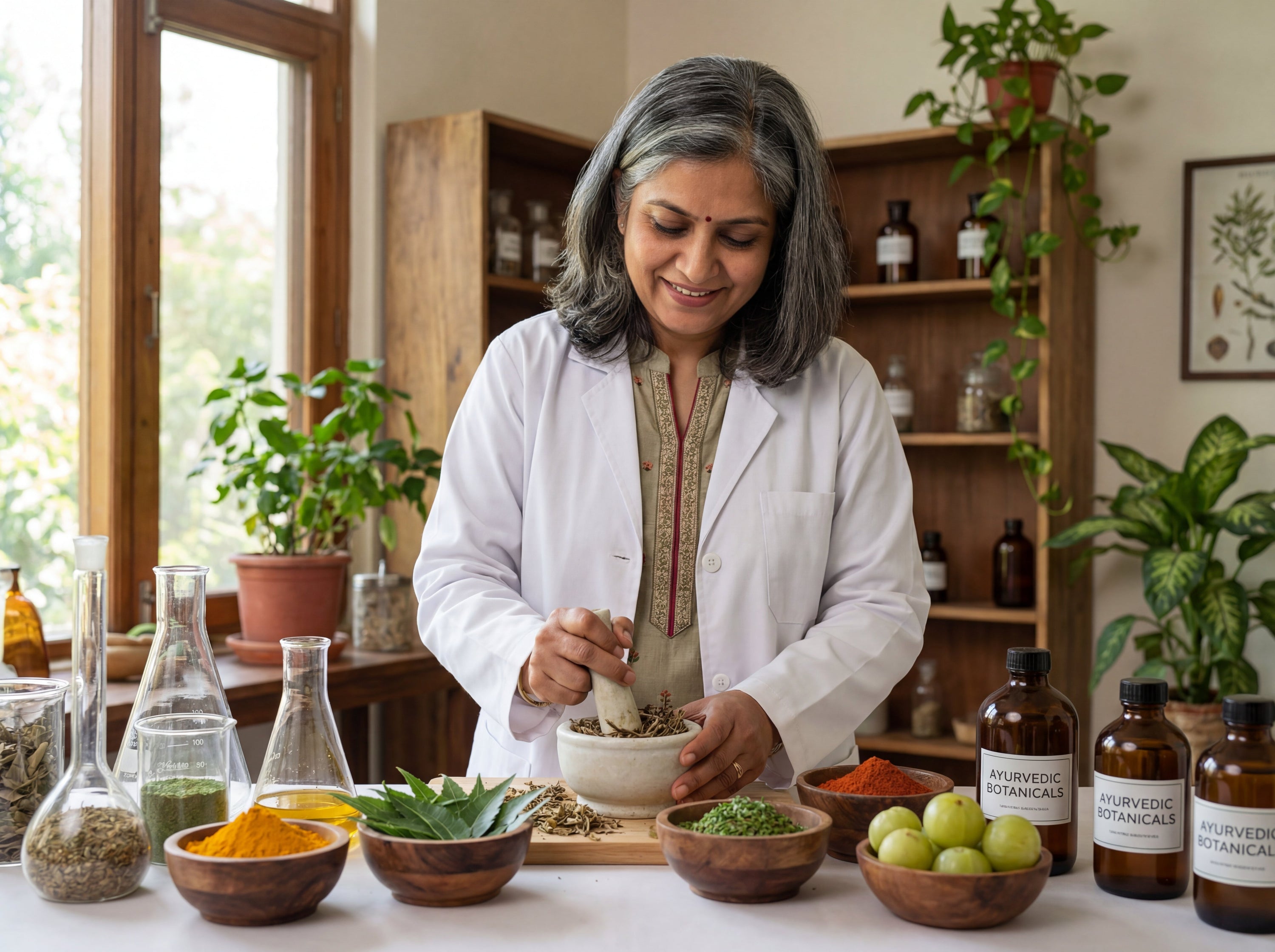 scientist formulating OM Botanical ayurvedic skincare