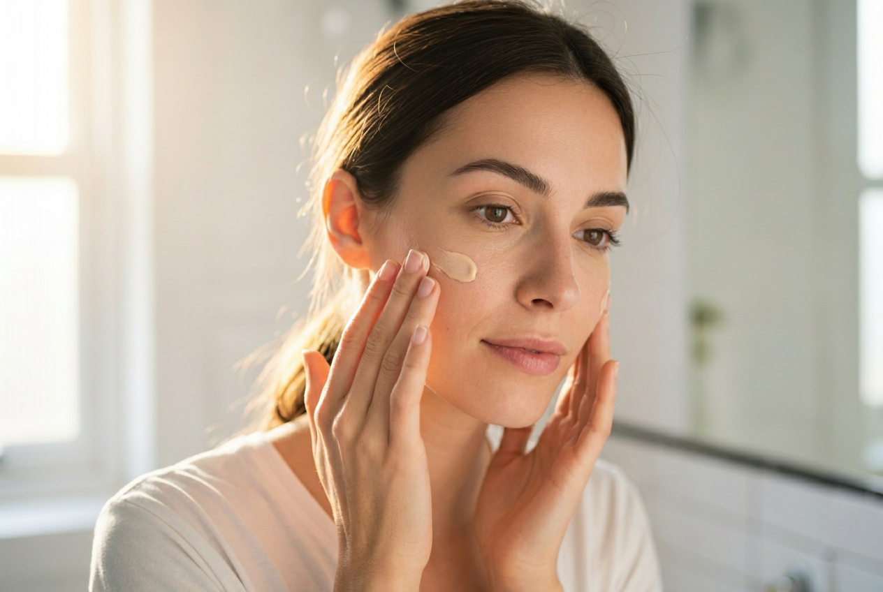 woman applying OM Botanical face cream