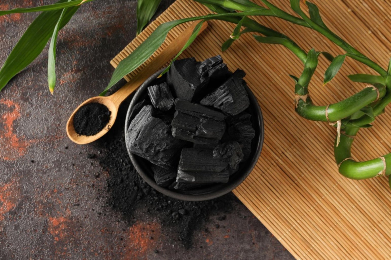 Natural wood or hardwood charcoal top view