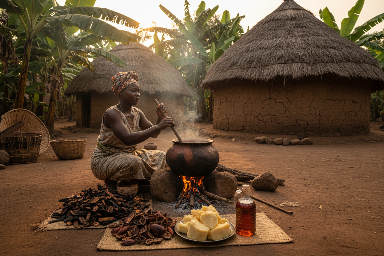 woman making traditional African black soap