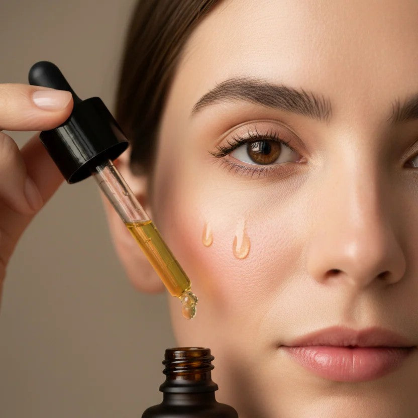 woman applying night oil on her face