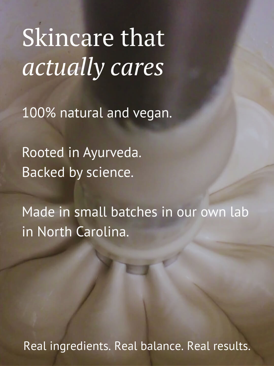 OM Botanical skincare being mixed in small batches, highlighting the brand’s Ayurvedic, 100% natural, and vegan roots